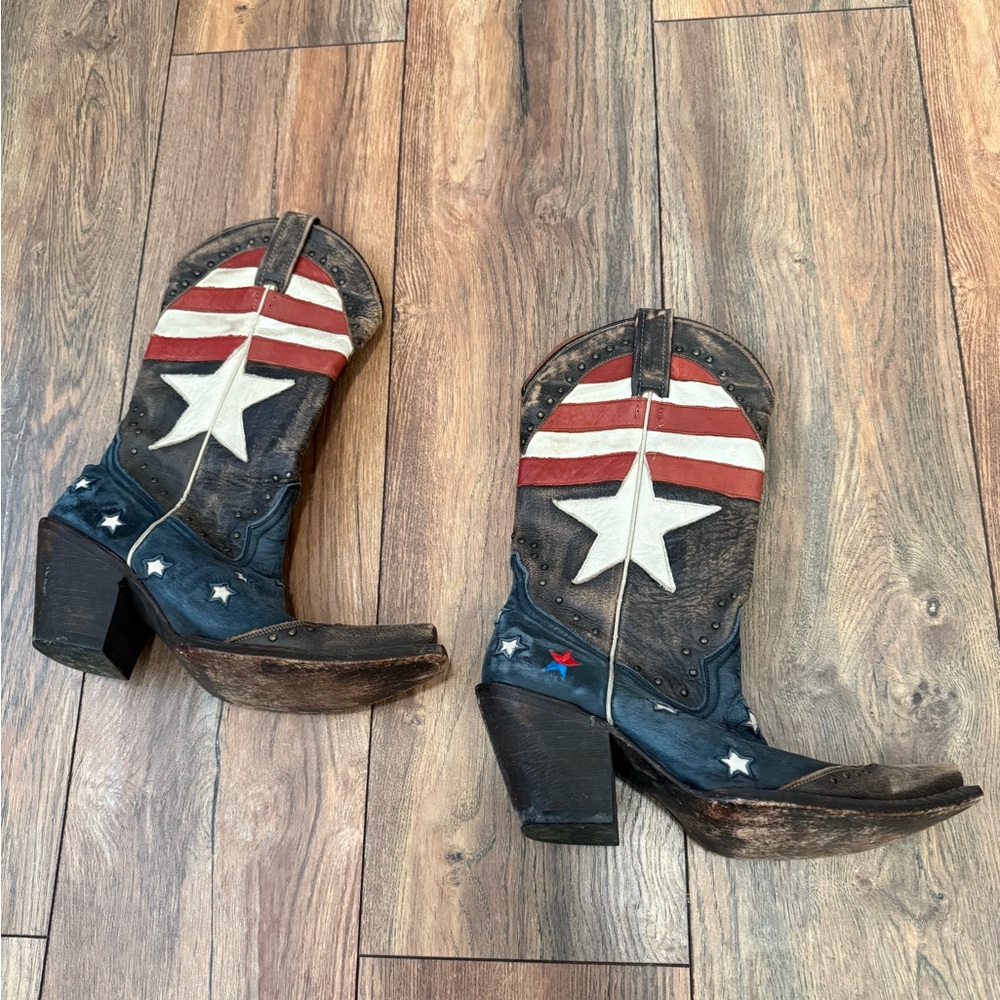 Red white and blue cowboy boots leather size 8